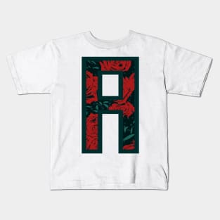 Modern Rose Floral Initial Name Alphabet - Letter A Kids T-Shirt